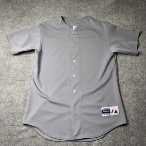 Vintage 90s Blank Majestic MLB Baseball Button‎ Up Jersey M Gray Made In USA